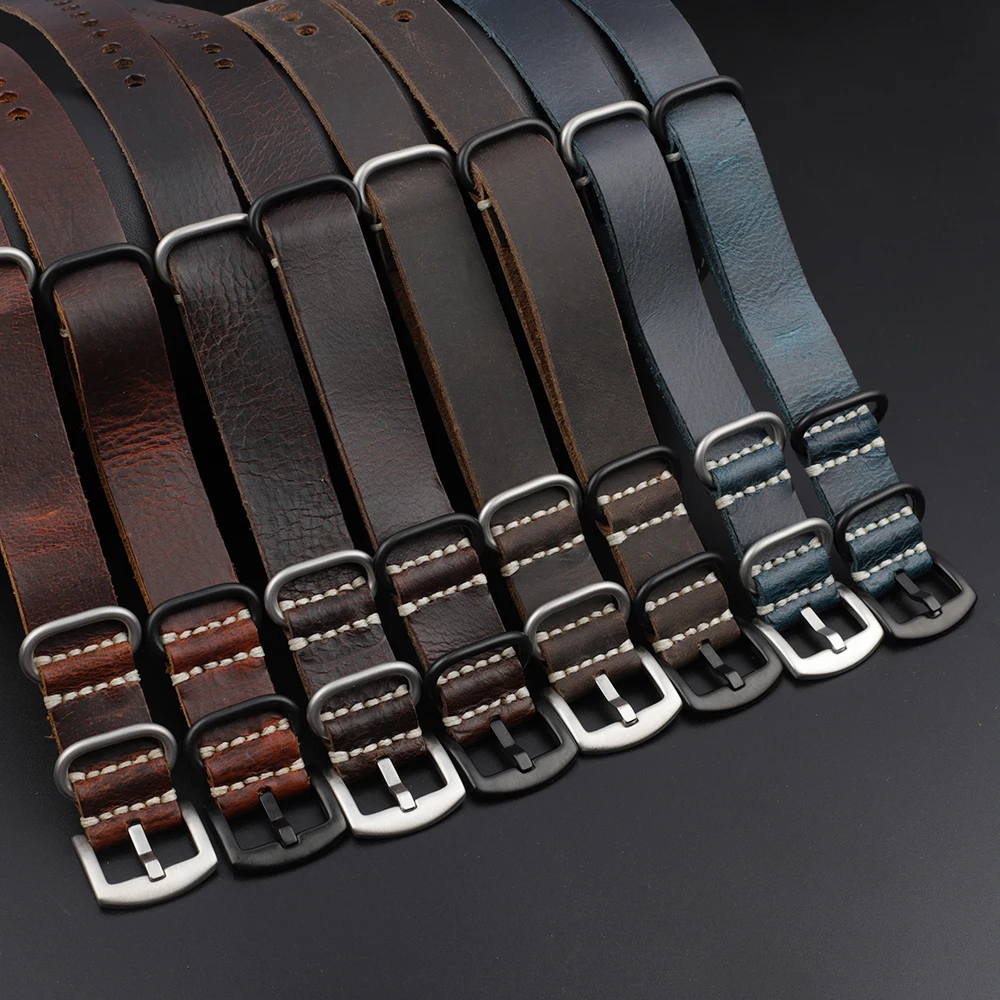 Top Layer Cowhide Retro Handmade Crazy Horse Leather High Quality Watch Band 20mm 22mm 24mm Blue Brown Green Strap