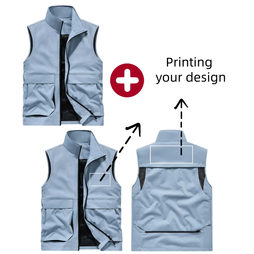 2026 Summer Men's Waterproof Quick-Drying Cargo Vest 6XL Outdoor Breathable Mesh Sleeveless Waistcoat for Climbing Print logo