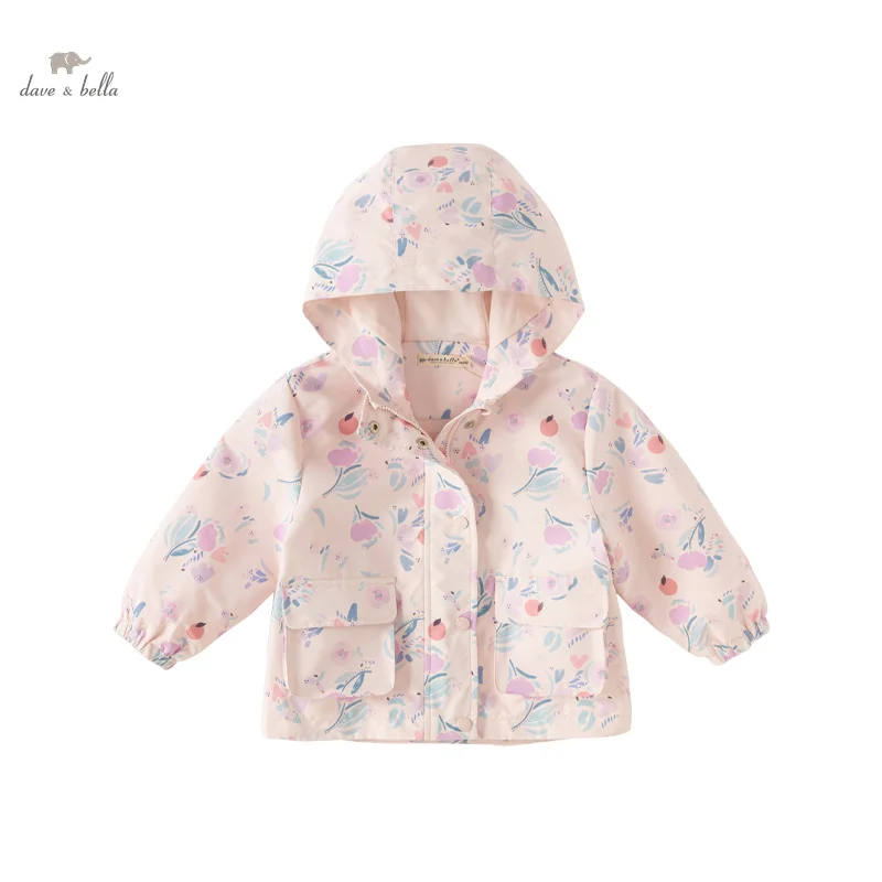 Dave Bella bambini ragazze top 2024 primavera nuova moda Casual impermeabile cappotto con cappuccio dolce Bella floreale Sport all\'aria aperta