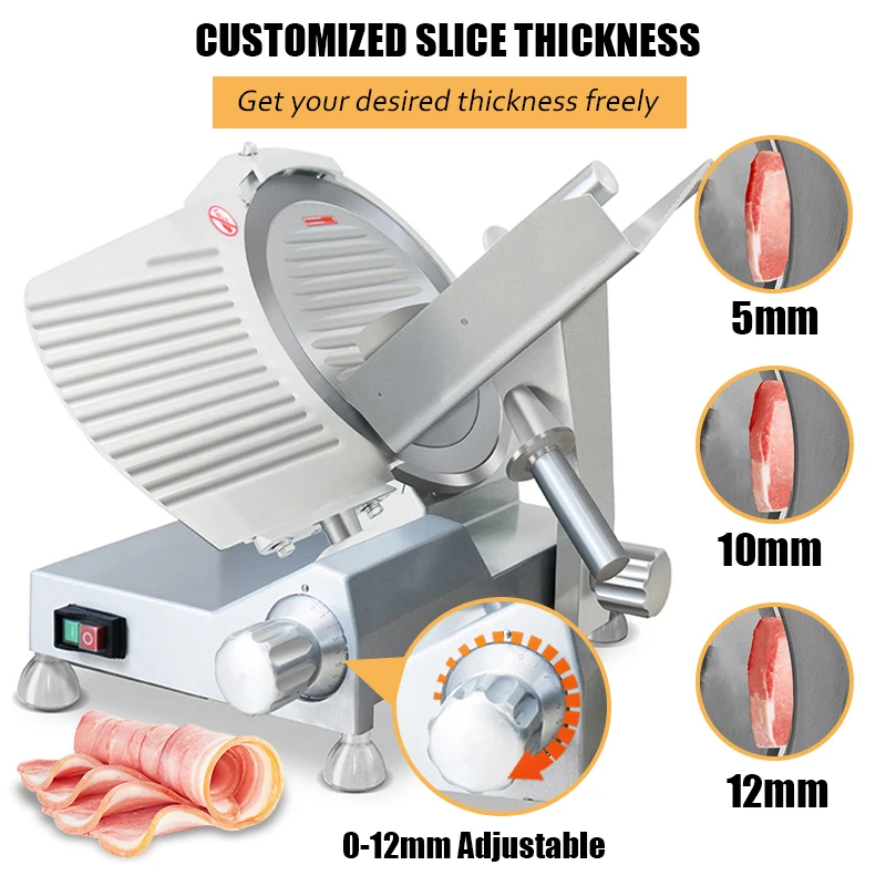 250mm 10-Inch 240W Semi-Automatic Electric Food Slicer New For Slicing Frozen Meat Vegetables-for Retail Home Use Farms