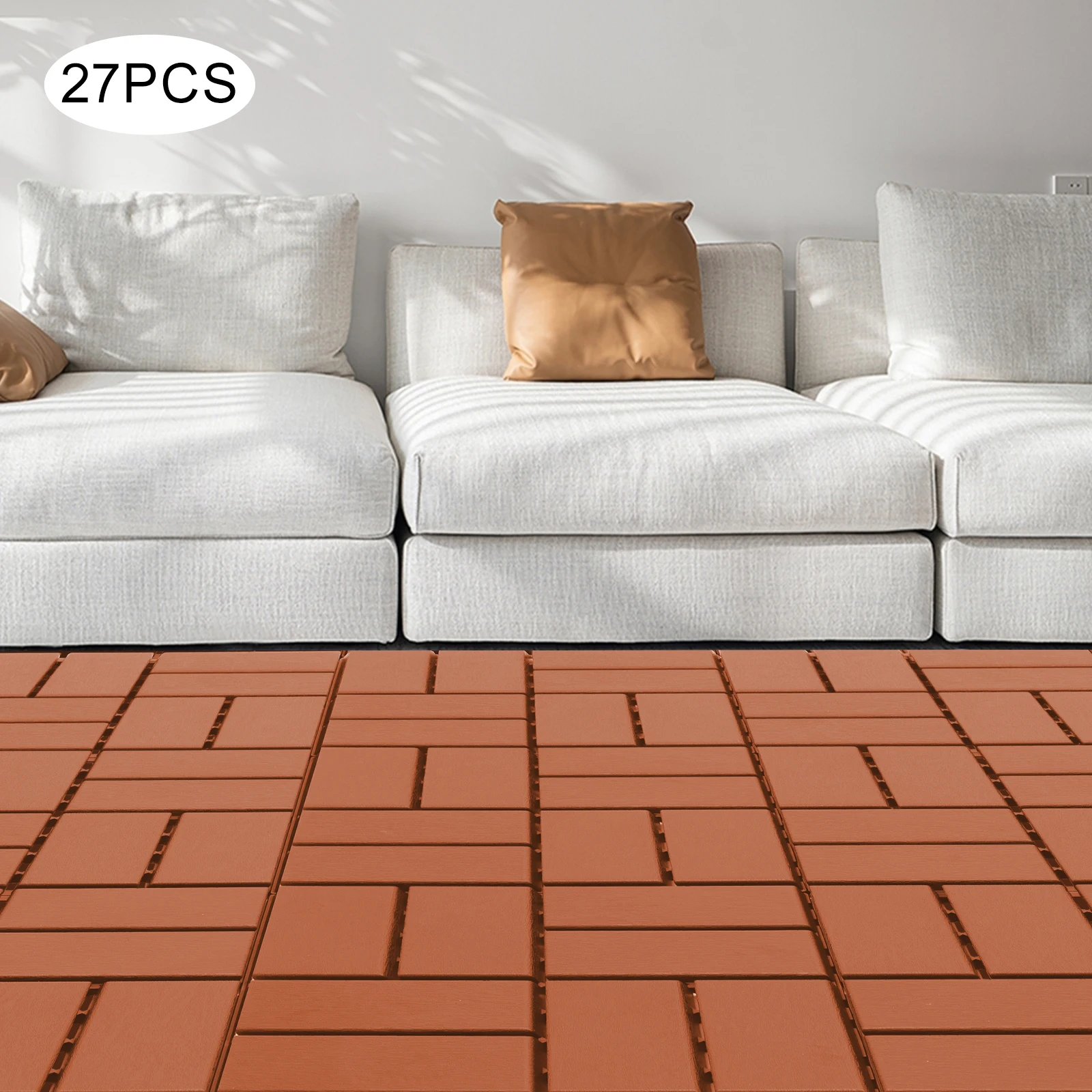 

Brown Plastic Interlocking Deck Tiles 27Pack Outdoor Patio Flooring 12"x12" Interlocking Decking Tile Outdoor Use Waterproof