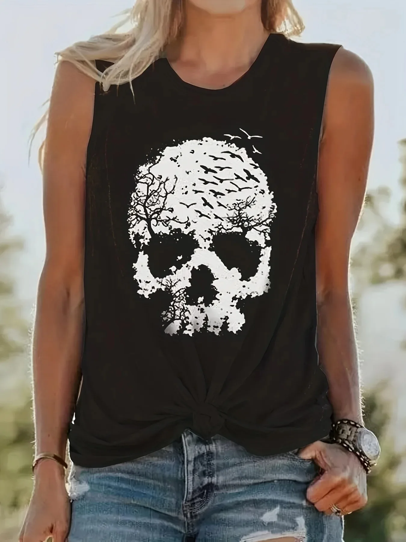 Singlet Summer Sleeveless T-shirt Gothiced Skull Print Streetshirt Unisexy Vest Y2K Vintage Oversized Waistcoat Casual Tank Top