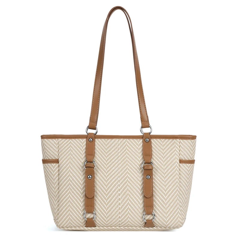 

High Quality Women PU Leather Handbags Messenger Bag Large Capacity Ladies Shoulder Bag Casual Female Stripe Tote Shopping Bag