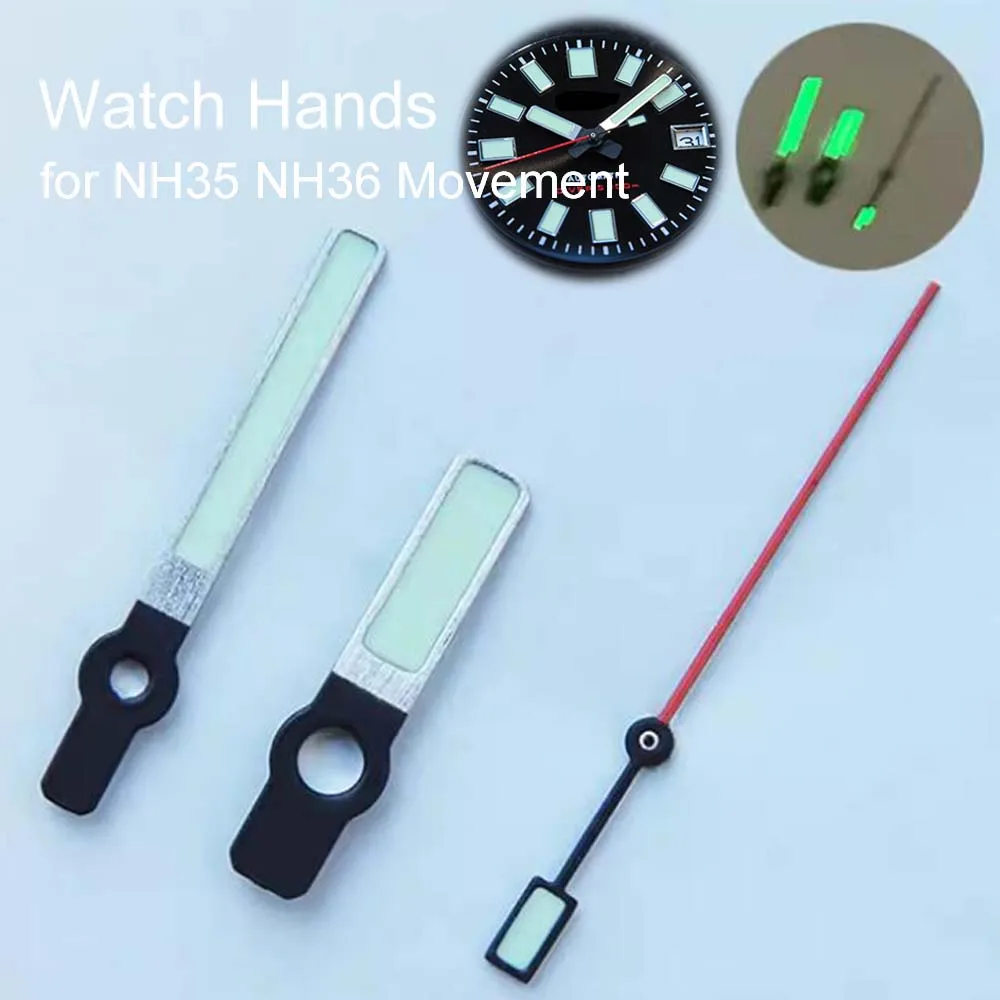 Strong Green Luminous Watch Hands for NH35 NH36 Movement Patchwork Color Red Second Hand Modified Watch Pointers