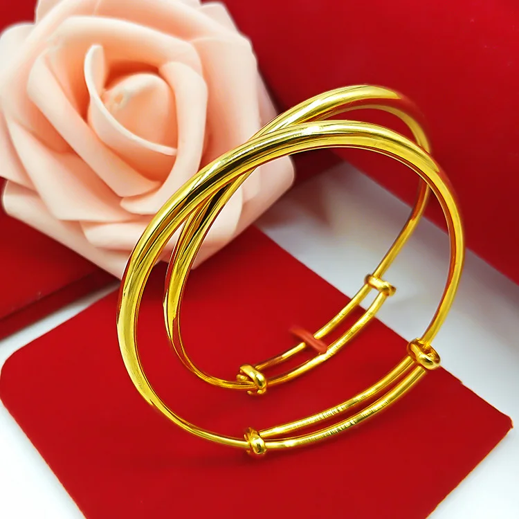 

9999 Real Gold 24K Gold Round Stick Push-Pull Bracelet Gold Glossy Gypsy Meteor Shower Women's Bracelet