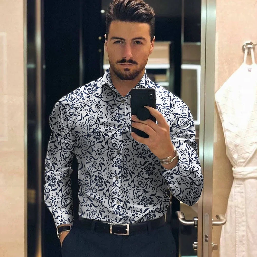 Men\'s Shirt For Men Clothing Social Male Blouse Hawaiian Long Sleeve Cardigan Blouses And Button Up Luxury Tee Shirt Man  2023