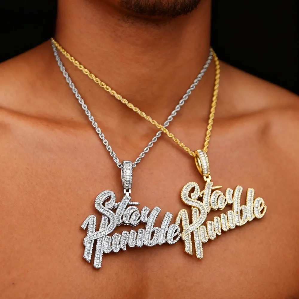

Unisex Letter Stay Humble Pendant Necklace with Zircon: Fashionable and Minimalist Jewelry from the Instagram Collection