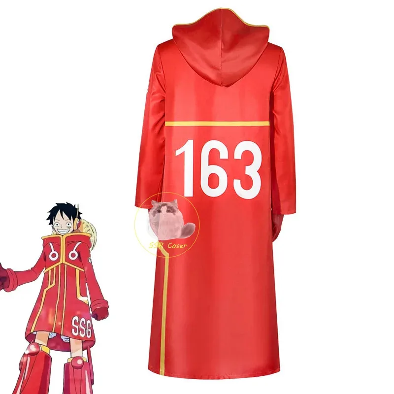 Disfraz de Anime Monkey D Luffy, disfraz de la isla Egghead, bata de Luffy 163, capa, chaqueta, abrigo, sombrero, traje, disfraz de Halloween para hombres
