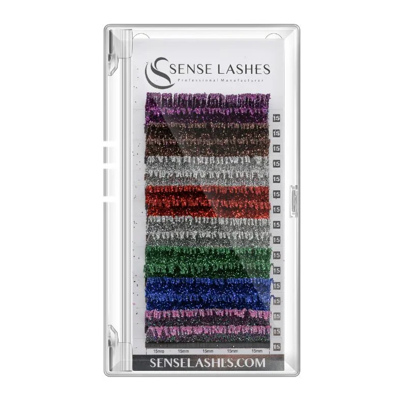 

SENSE LASHES Mix Color Wispy Glitter Eyelash Extensions 16 Rows Shimmery Colorful Individual Lashes for Party Makeup Supplies