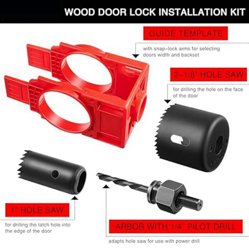 Juego de 2 juegos de instalación de cerradura de puerta, Kit de perforación de orificios de puerta para puertas de madera, Kit de instalación de perilla de puerta de sierra perforadora de cerradura de puerta