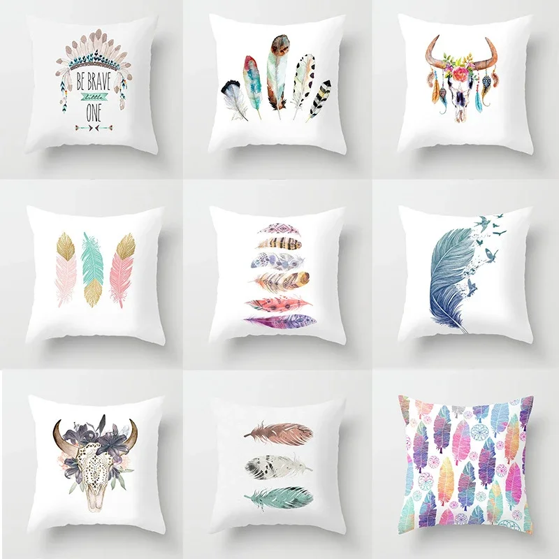 

Домашний декор, богемные наволочки с рисунком перьев и черепа, чехол для подушки с рисунком, подходит для дивана, спальни, автомобиля, наволочки