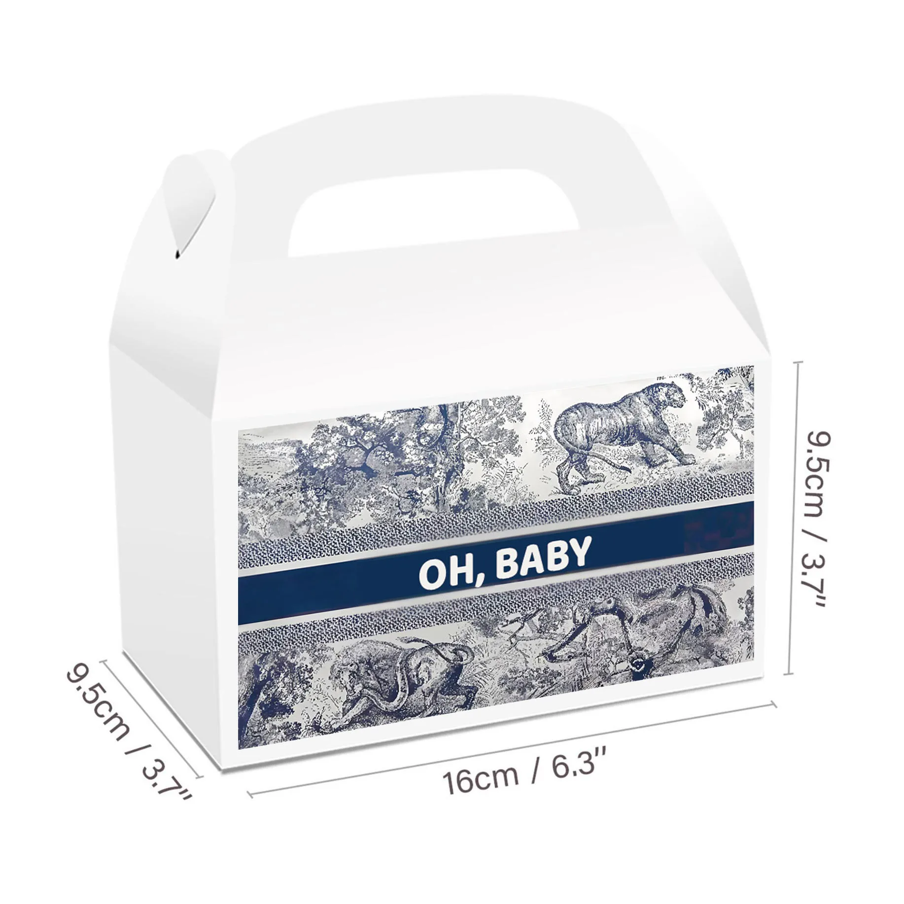 Toile De Jouy Baby Shower Blue Safari Animals Baby Shower Decor Party Favors Gift Box Birthday Treat Box Gable Boxes Prints
