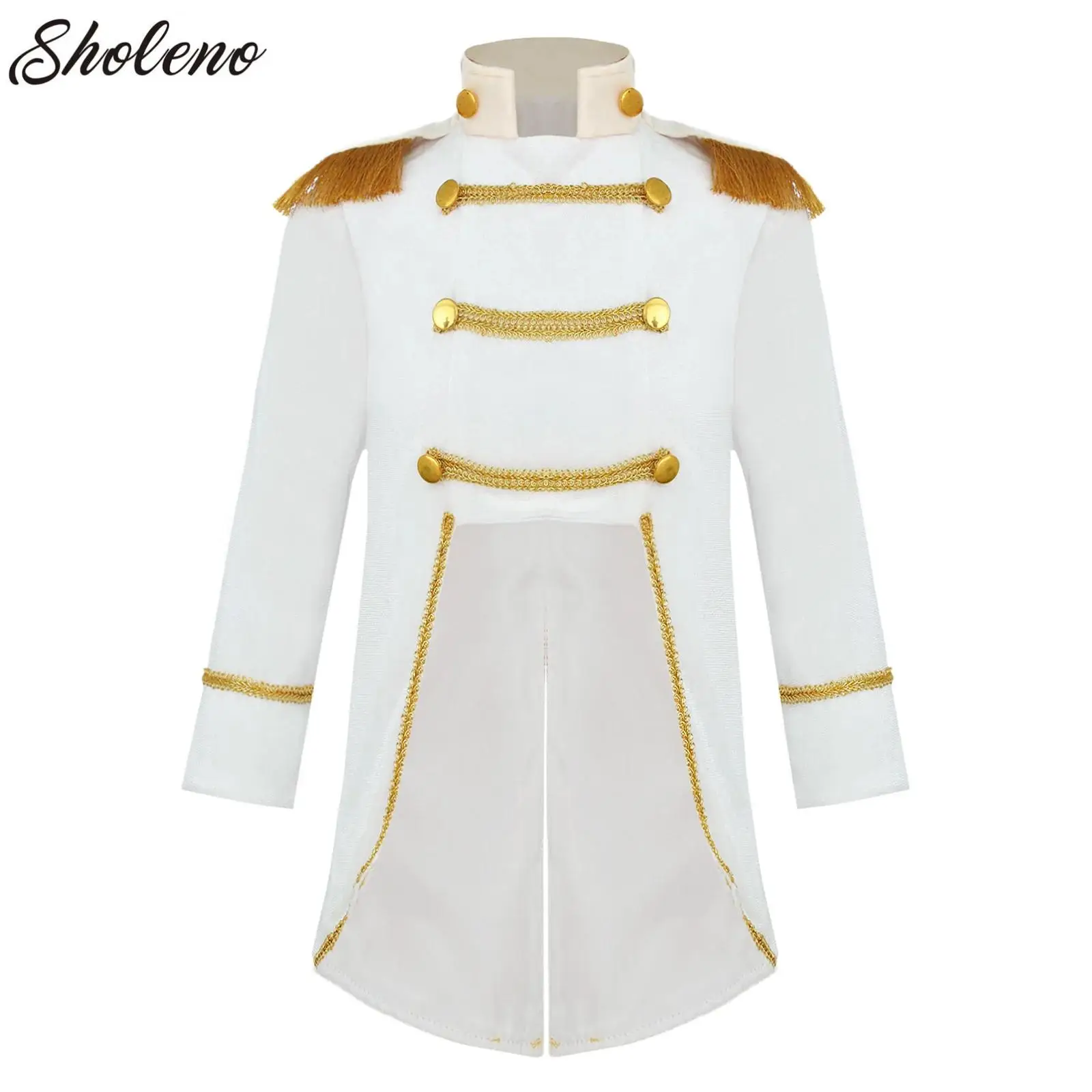 Baby Boys Prince Costume Jacket Long Sleeve Fringe Tassel Circus Ringmaster Coat Royal Court Tailcoat Halloween Cosplay Dress Up