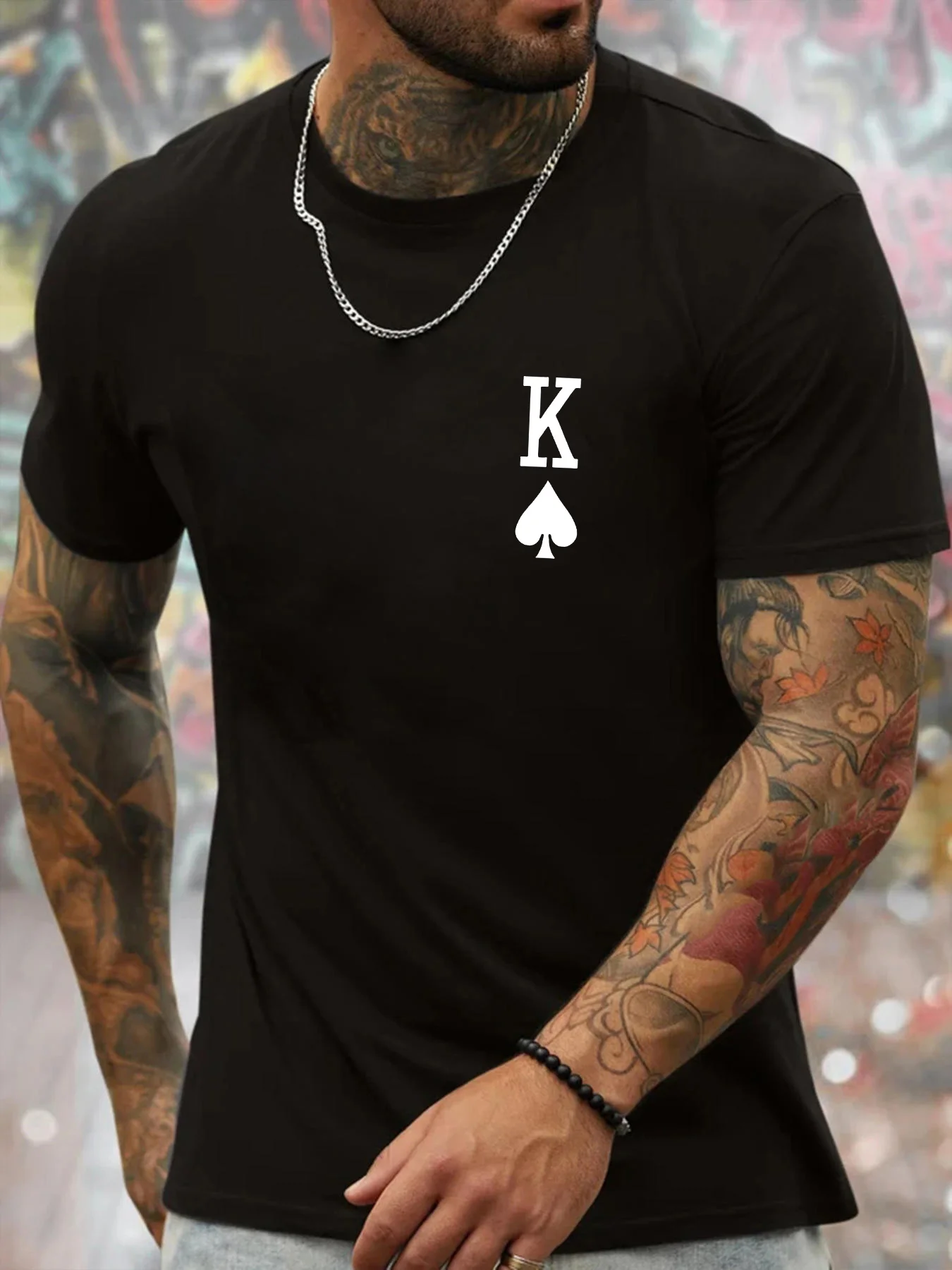 

Mens King of Spades Graphic Tee Casual Crew Neck Short Sleeve T-Shirt Lightweight Polyester Comfortable Summer Top
