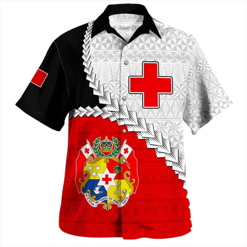 3D Printing The Kingdom Of Tonga National Flag Shirts Tonga Emblem Coat Of Arm Graphic Short Shirts Men Harajuku Shirts Clothing