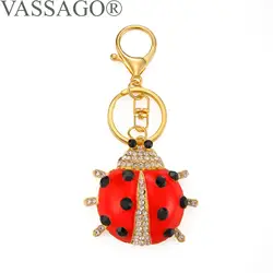 VASSAGO Red Ladybug Rhinestones Enamel Key Chain Lovely Insect Car Bag Accessories Drip Oil Alloy Key Ring Creative Jewerly Gift