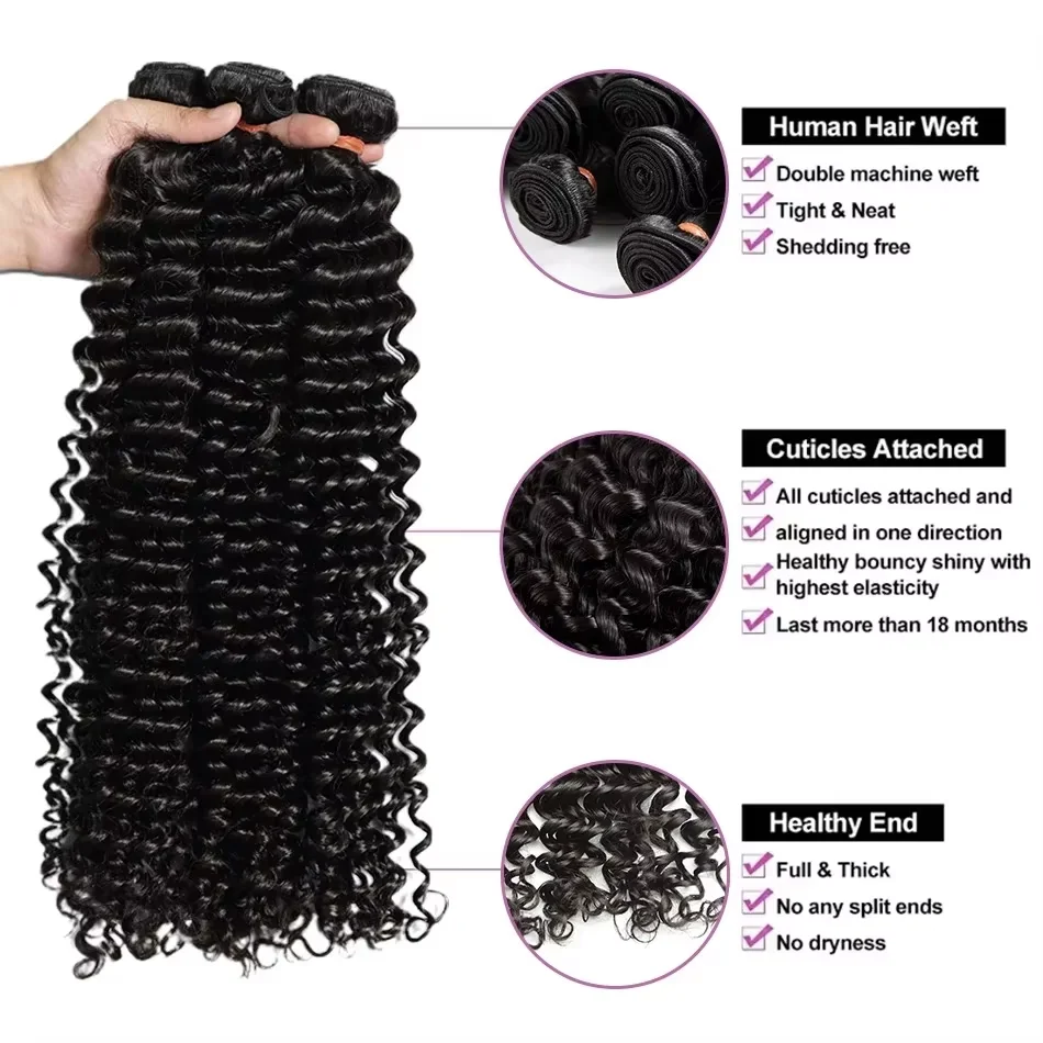 10-40 Inch Long Length Deep Wave Hair Bundles Brazilian Remy Soft Silky Curly Weave Extensions Multiple Sizes 1 3 4 Pieces Option For Women