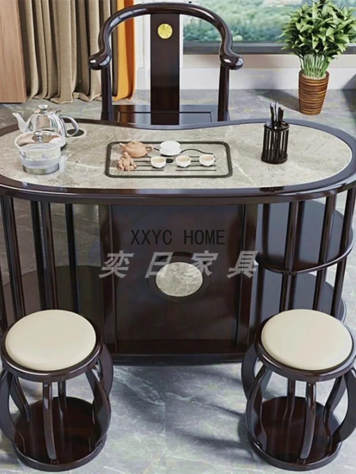 Balcony Table-Chair Set New Chinese Style Tea Table Solid Wood Simplicity