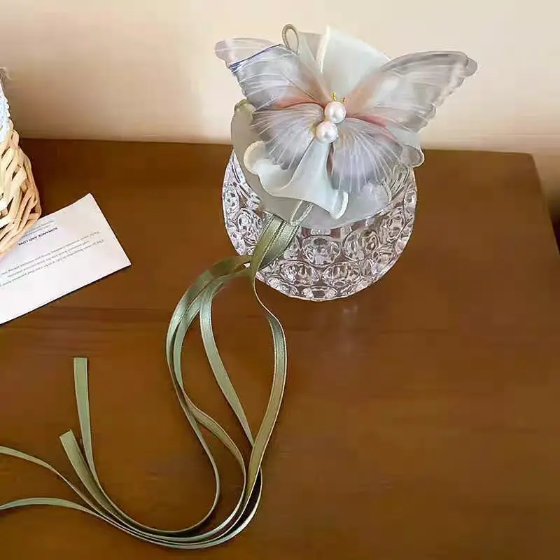 Mesh Butterfly Hair Clip for Woman Sweet Tassel Ribbon Shark Clip Cute Girl Back of The Head Hair Clamp