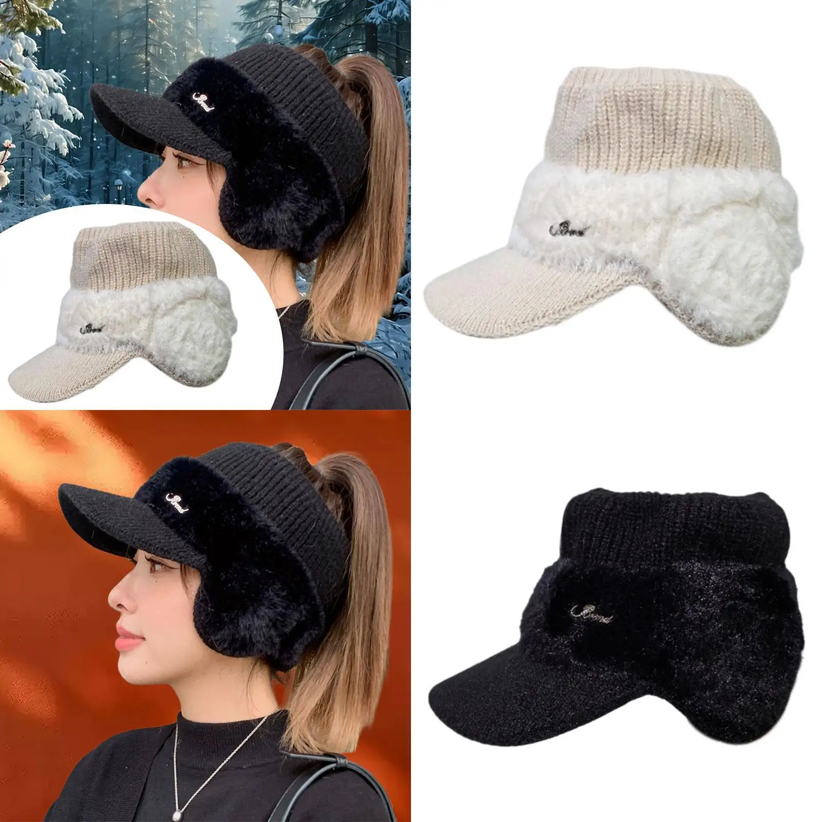 قبعة نسائية شتوية على شكل ذيل حصان قبعة ذيل حصان للسيدات للمشي وركوب الدراجات والتخييم #1