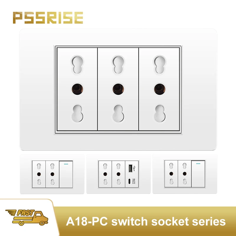 

PSSRISE Retardant PC Italy socket USB Type C 20W Fast Charging Wall Socket Light Switch Socket Schuko TV Computer Doorbell White