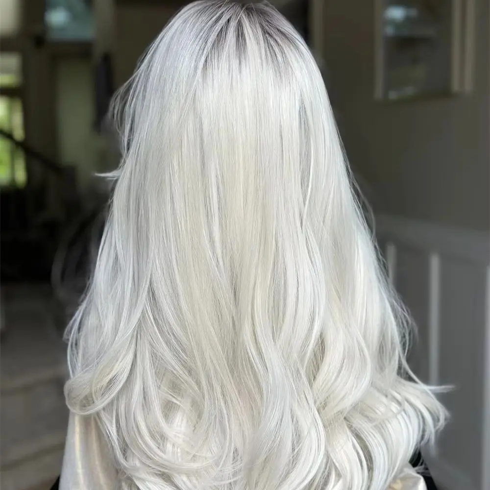13x4 Ombre White Blonde Highlights Synthetic Lace Front Wig Mixed Huamn Hair Original Factory Cheap Wigs Soft Long Wave Wig