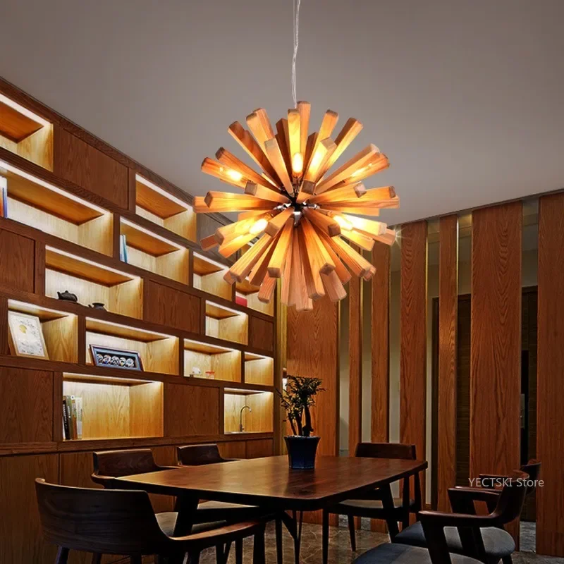 GHJUYIOL Small pendant light, wooden countryside style hotel, homestay, restaurant, solid wood American bedroom pendant light