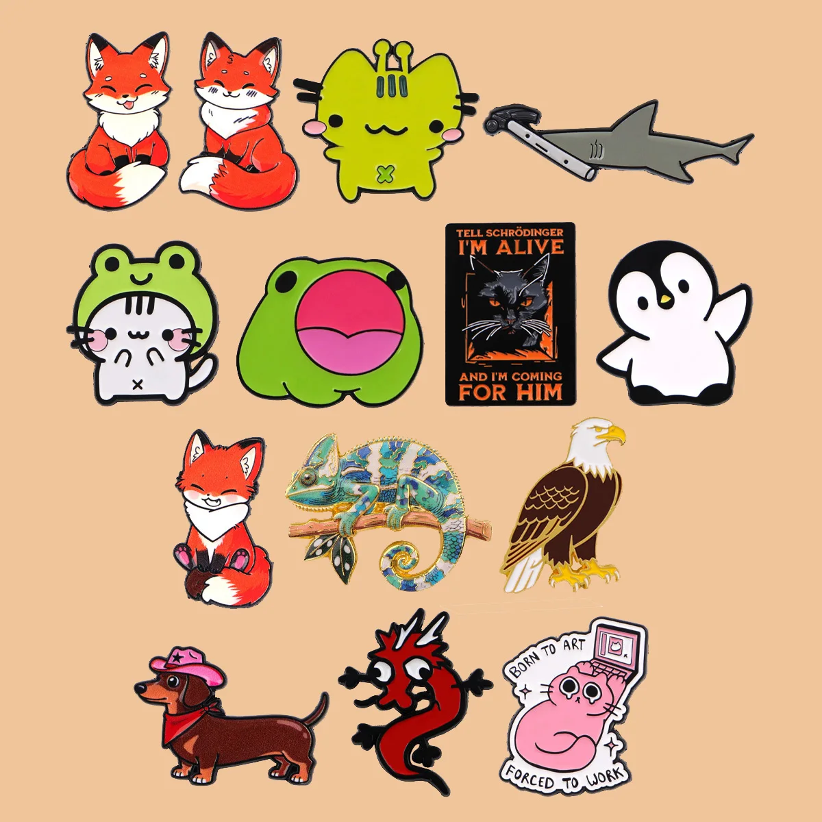 Cartoon Animals Fox Cats Enamel Pines Dachshund Brooch Metal Pins Badge on Backpack Clothing Accessories Fashion Jewelry Gifts