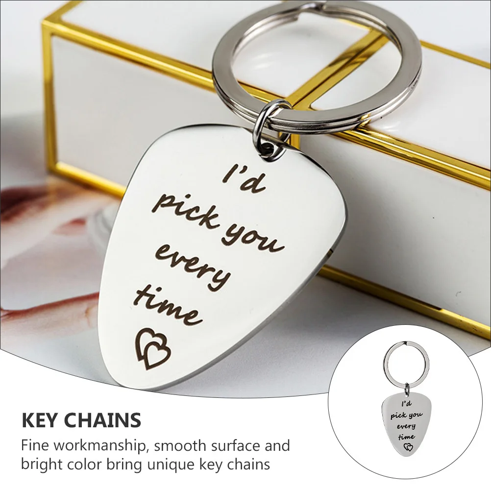 

Guitar Pick Keychain Creative Keychains European and American for Couples Gift Stainless Steel