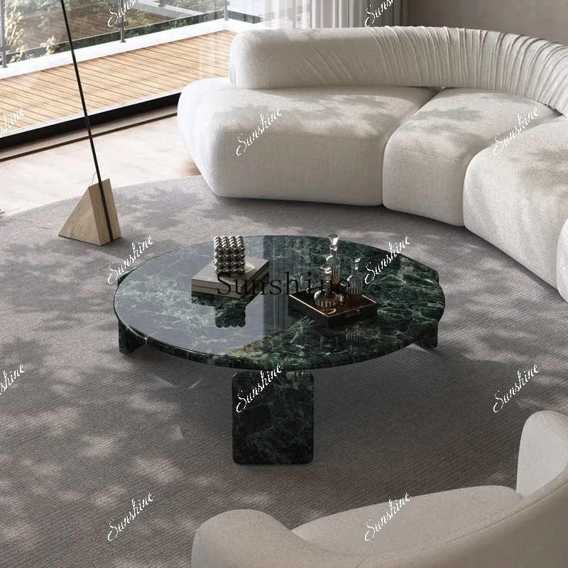 

Natural marble high-end Italian minimalist household luxury stone round coffee table TF