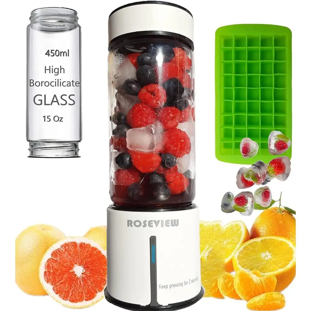 

Portable Rechargeable Blender, Glass Bottle for Smoothies and Shakes, USB Charging, Personal Travel Mixer