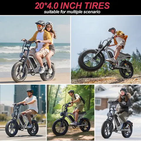 Electric Bike for Adults 750W Motor 48V 15Ah Battery 20" Fat Tire Electric Bicycle 28MPH 50Miles Range Dual Shock Absorber Dual Disc Brakes Retro Style E-bike for Mountain Beach Snow City Commute**