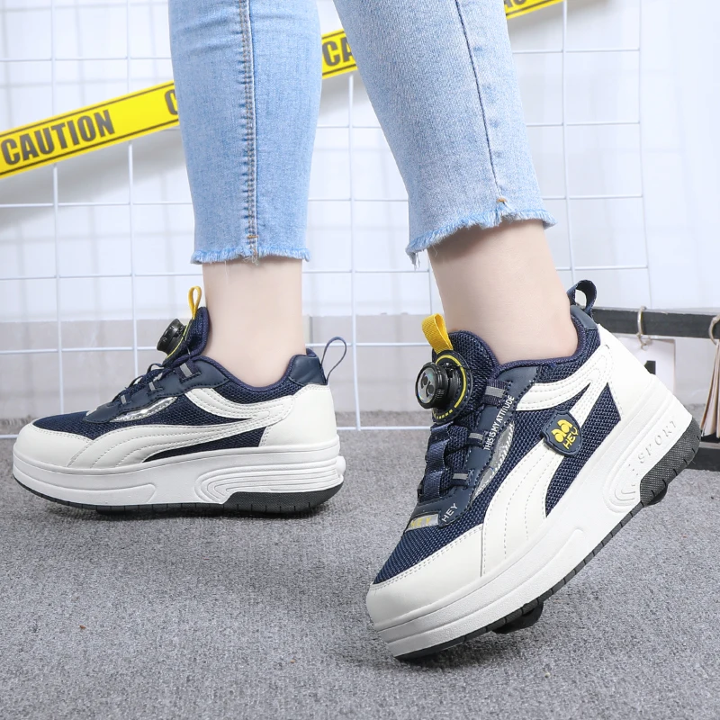 

Boys' No-Tie Roller Sneakers: Fall 4-Wheel Retractable Skates, Cool Kids' Roller Shoes for Students