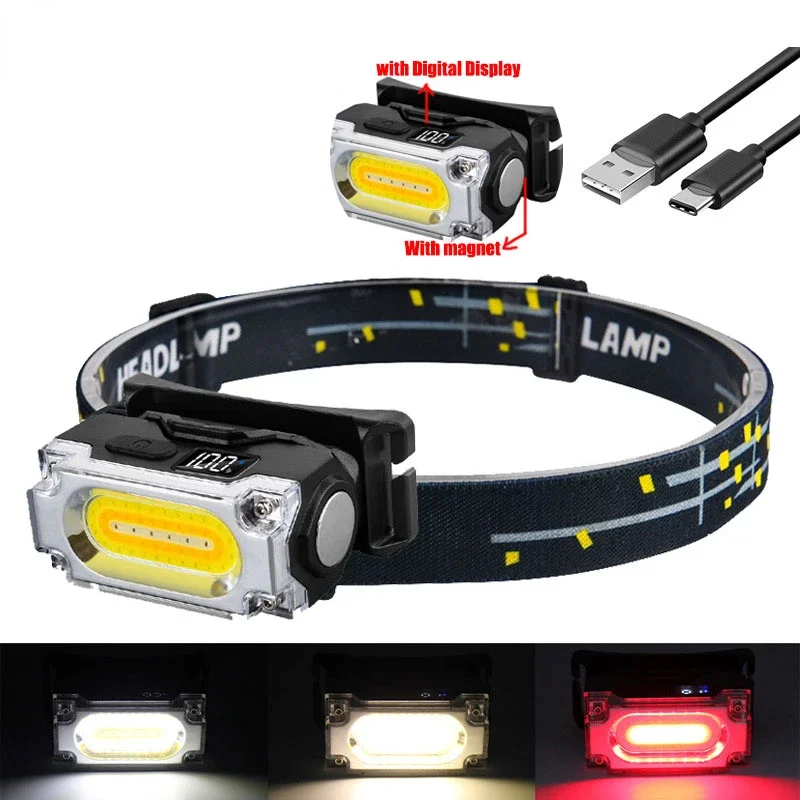 

Super Bright Magnetic Headlamp 3 Light Source Hat Clip Lamp Outdoor Hiking Camping Work Head-mounted Light with Digital Display