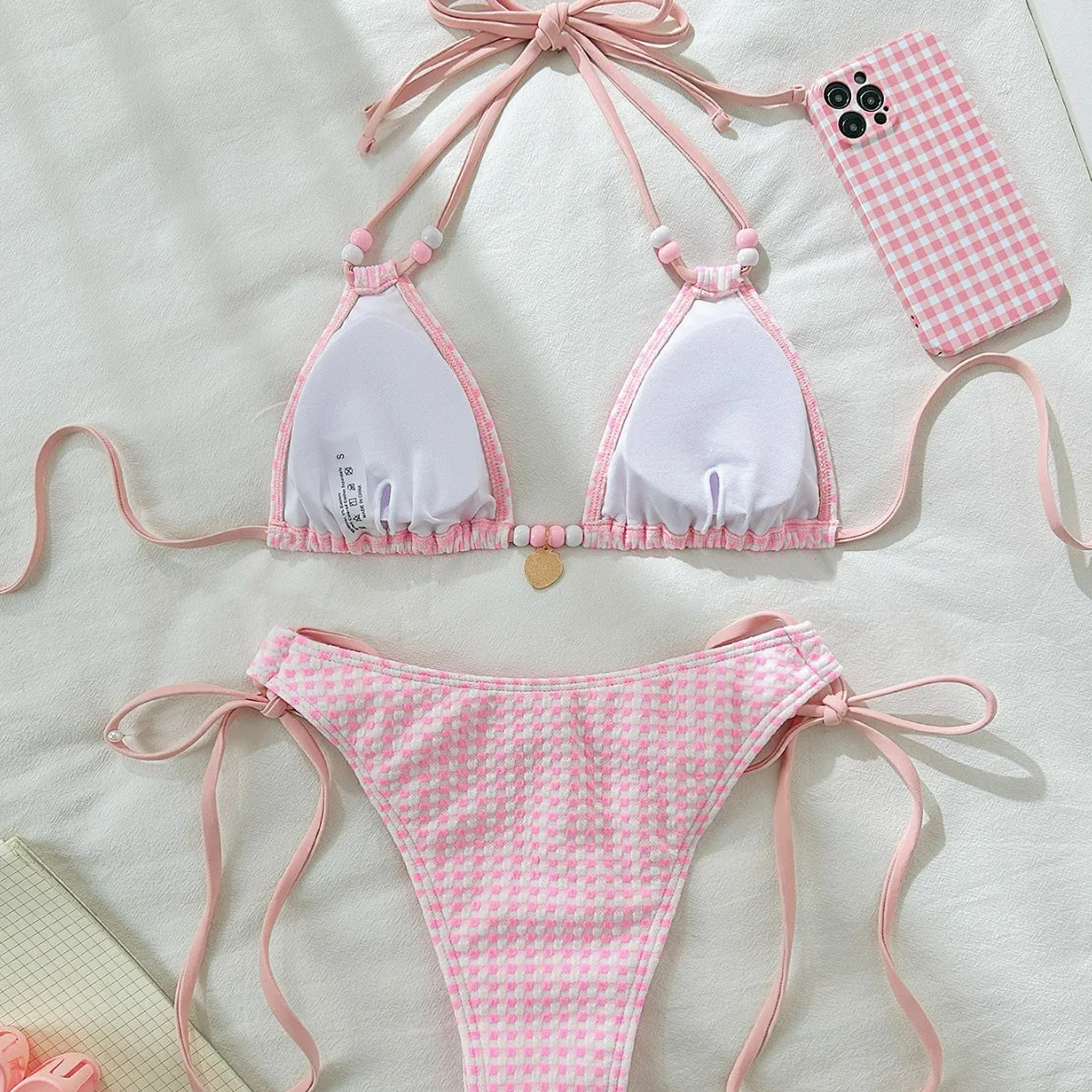 2025 Costumi da bagno estivi New Fashion Plaid Donna Costume da bagno diviso con lacci Set bikini femminile sexy