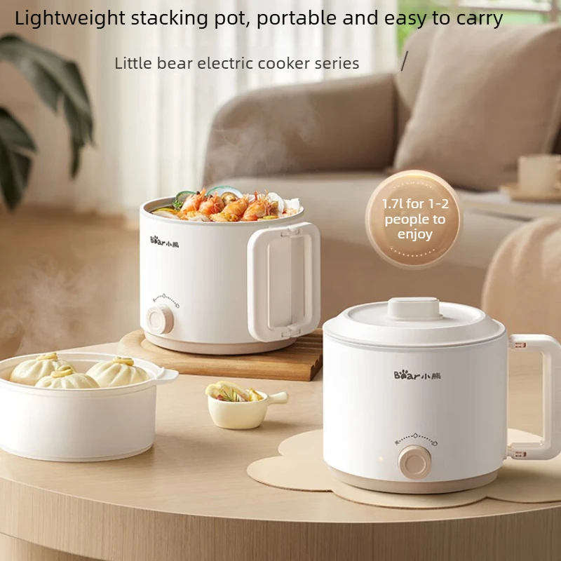 Portable 1-2 Person Foldable Electric Pot, Travel Mini Hotpot with Steamer, Durable Non-Slip Handle Easy-Clean for Dorm Office