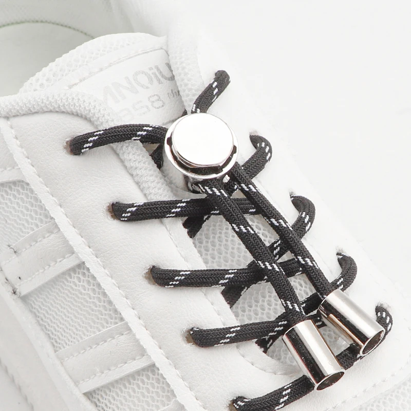 1 pair circular Elastic shoelaces metal shoe-buckle Lazy people shoelace sneakers secure Quick shoelaces fashion Unisex