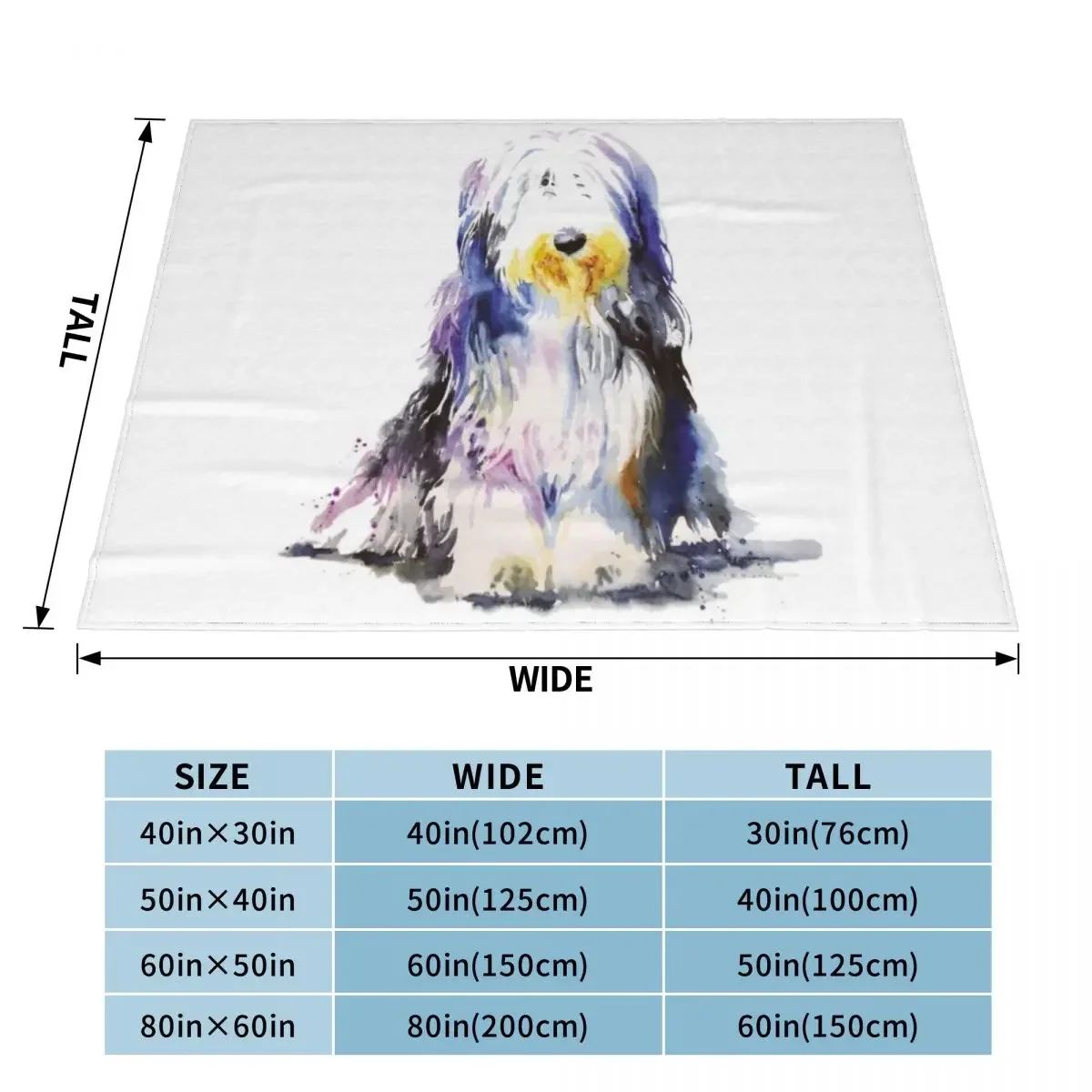 Bearded Collie Watercolour Throw Blanket For Decorative Sofa Giant Sofa for sofa Fluffy Shaggy Blankets