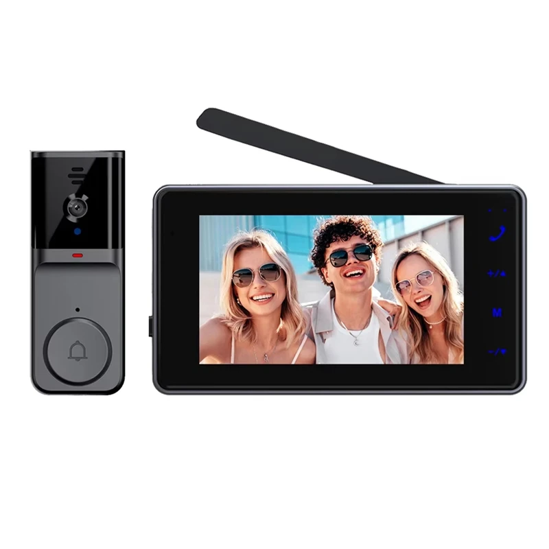 APPLIA-Video Doorbell With 4.3 Inch IPS Screen 2-Way Audio 2.4Ghz Visual Intercom Recording Doorbell Camera With Antenna