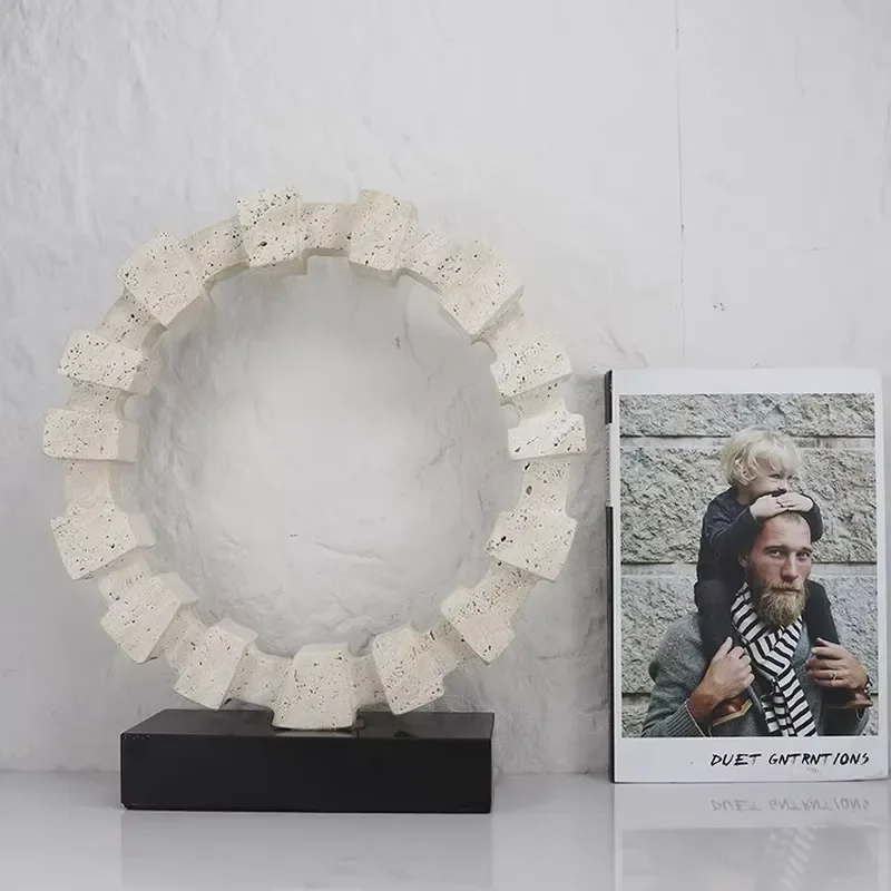 Modern Abstract Marble Round Ornament Semi Handmade Creative Art Decor for Living Room Study Desktop Minimalist Home