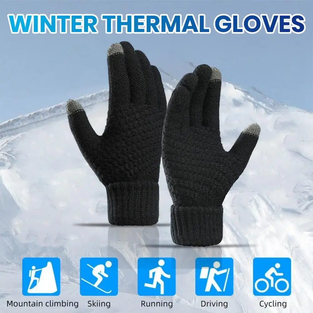 

Winter Knitted Gloves Knitted Gloves Cozy Stylish Knitting Gloves for Women Men Thickened Ribbed Cuffs Touch Screen Windproof