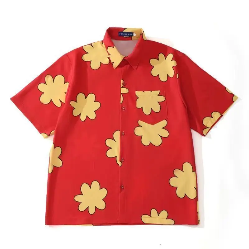Floral Shirt Red Anime Short Sleeve T Shirt For Men Trendy Casual Top Soft Cotton Comfortable Fit Unique Design Pop Culture