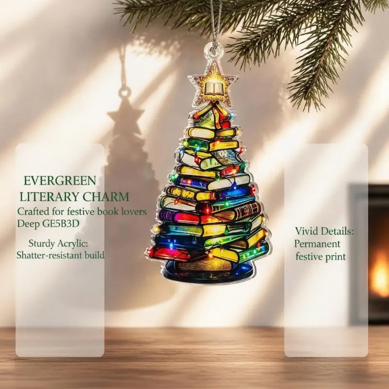 Christmas Tree Hanging Ornament Cute Stacked Books with Star Topper for Office Xmas Tree Holiday Decor Gift