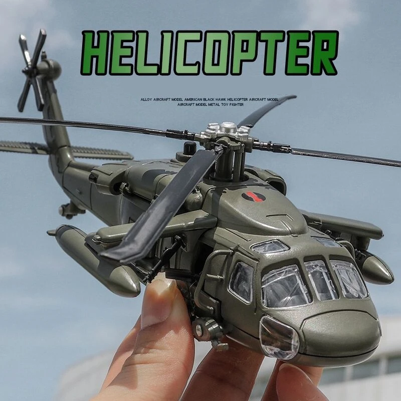 NEW America Black UH-60 Hawk Utility Helicopter Alloy Airplane Model Simulation Metal Flying Model Toy Sound and Light Kids Gift