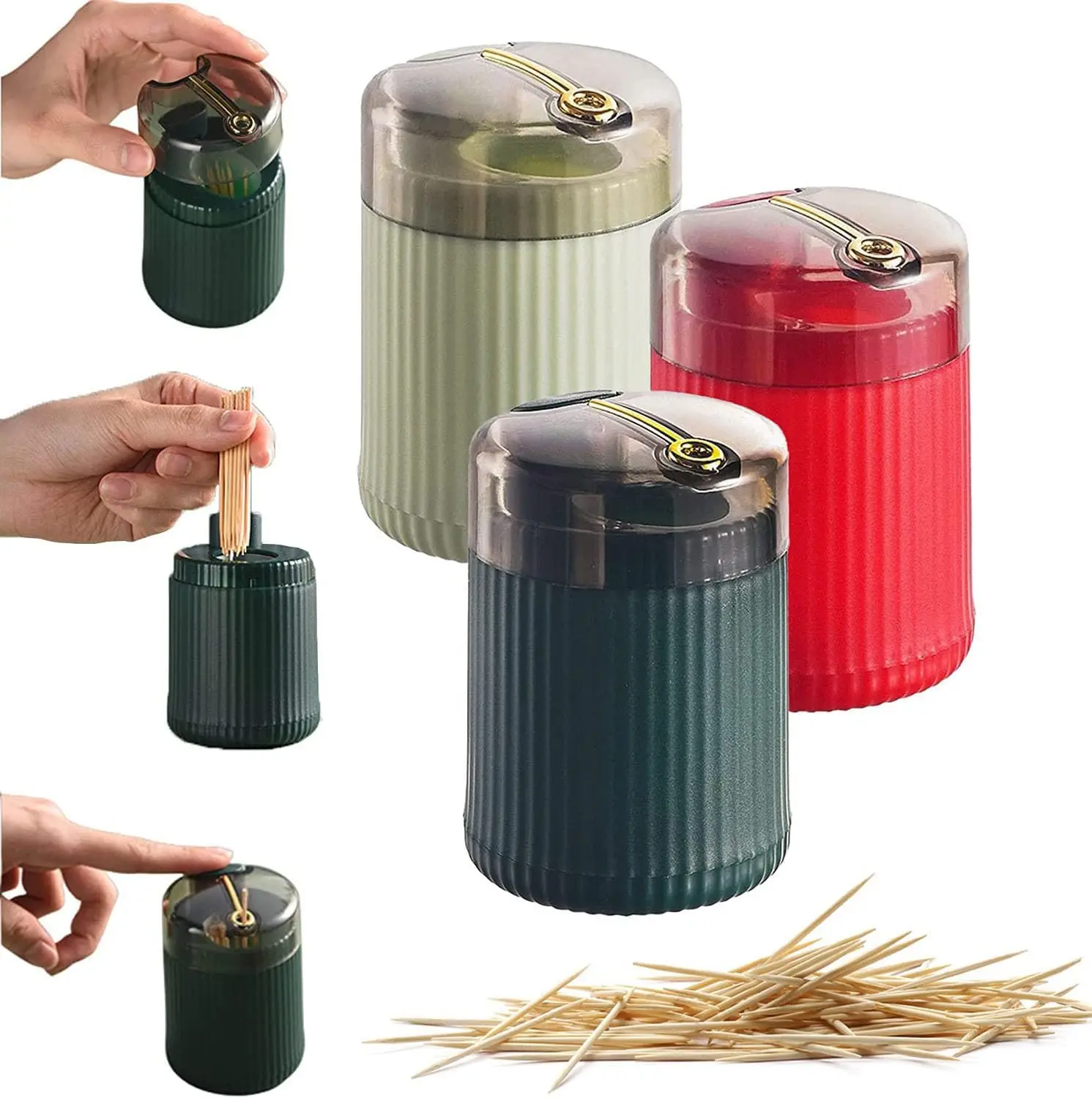 Automatic Pop-Up Toothpick Box Portable Plastic Dispenser Press Type Creative Toothpick Holder Storage Container Organizer