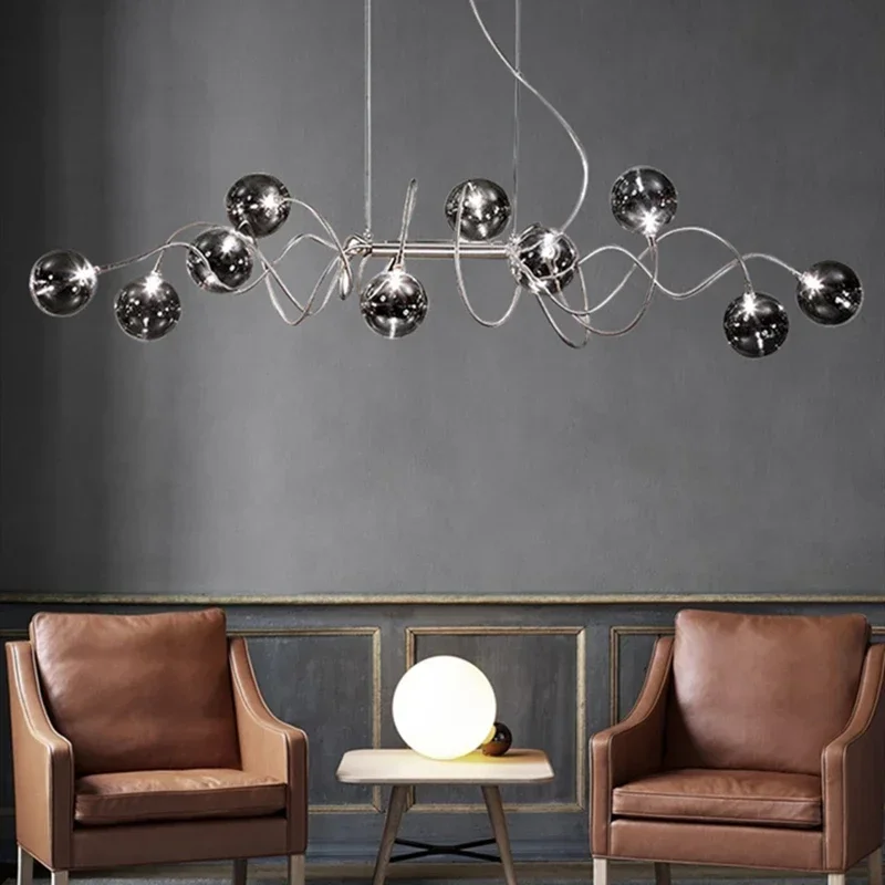 الشمال متعددة رؤساء ماجيك فول قلادة مصباح للمطبخ الطعام غرفة نوم كروم الجسم الثريا اثنين من ظلال الزجاج المتاحة