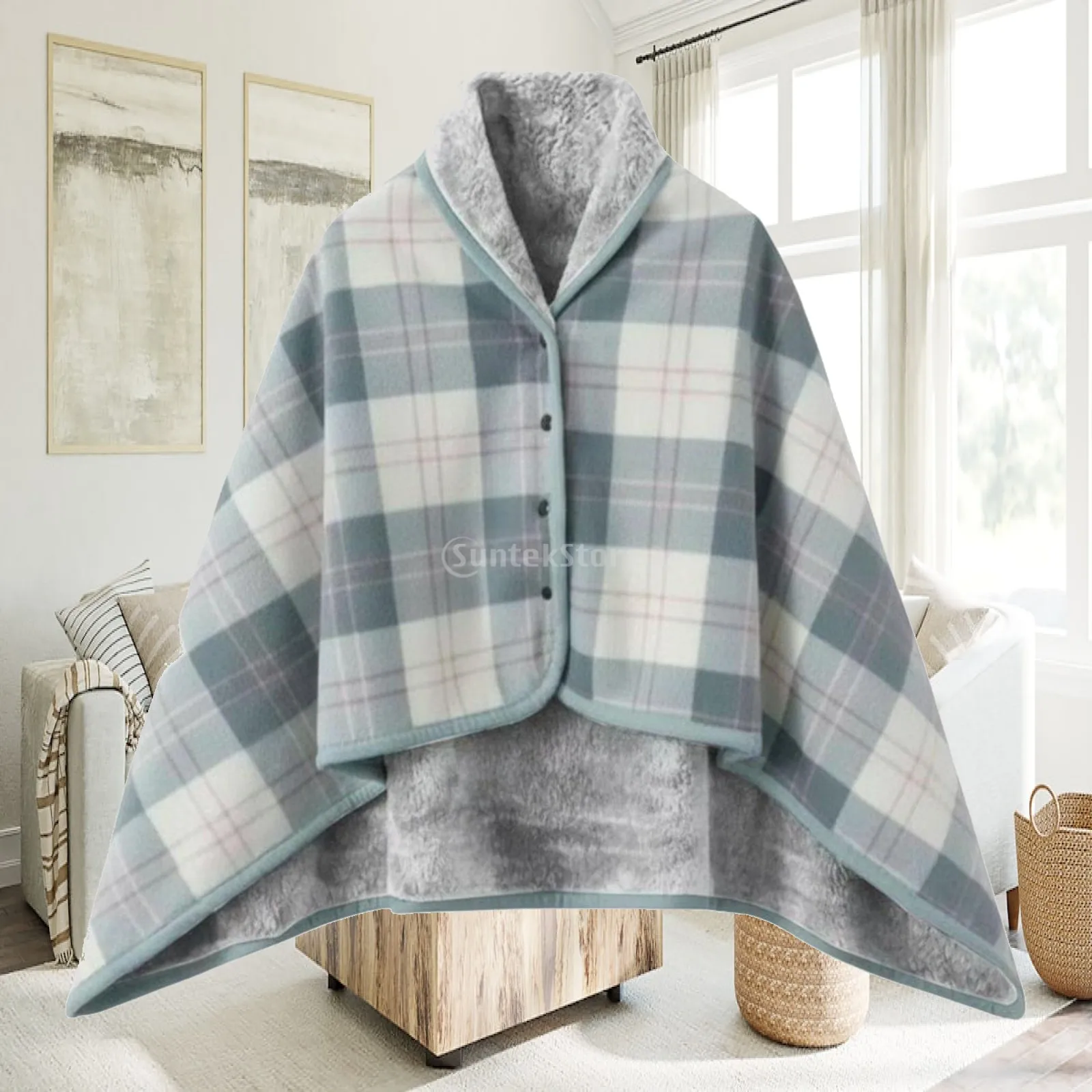 Versatile Rest Blanket Multifunctional Fleece Blanket Double-Purpose-Use Buttoned Fleece Wrap for Office Workers, Sofa