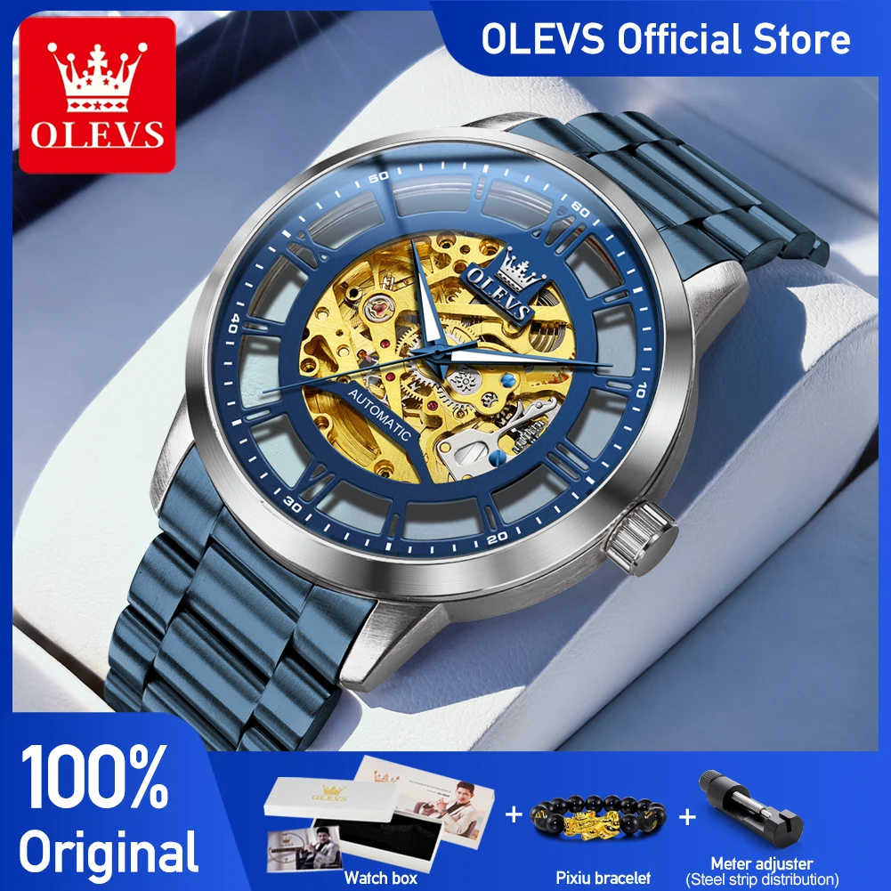 

OLEVS мужские часы 6728 скелетон автоматические механические часы из нержавеющей стали светящиеся часы для мужчин оригинальный роскошный бизнес-подарок