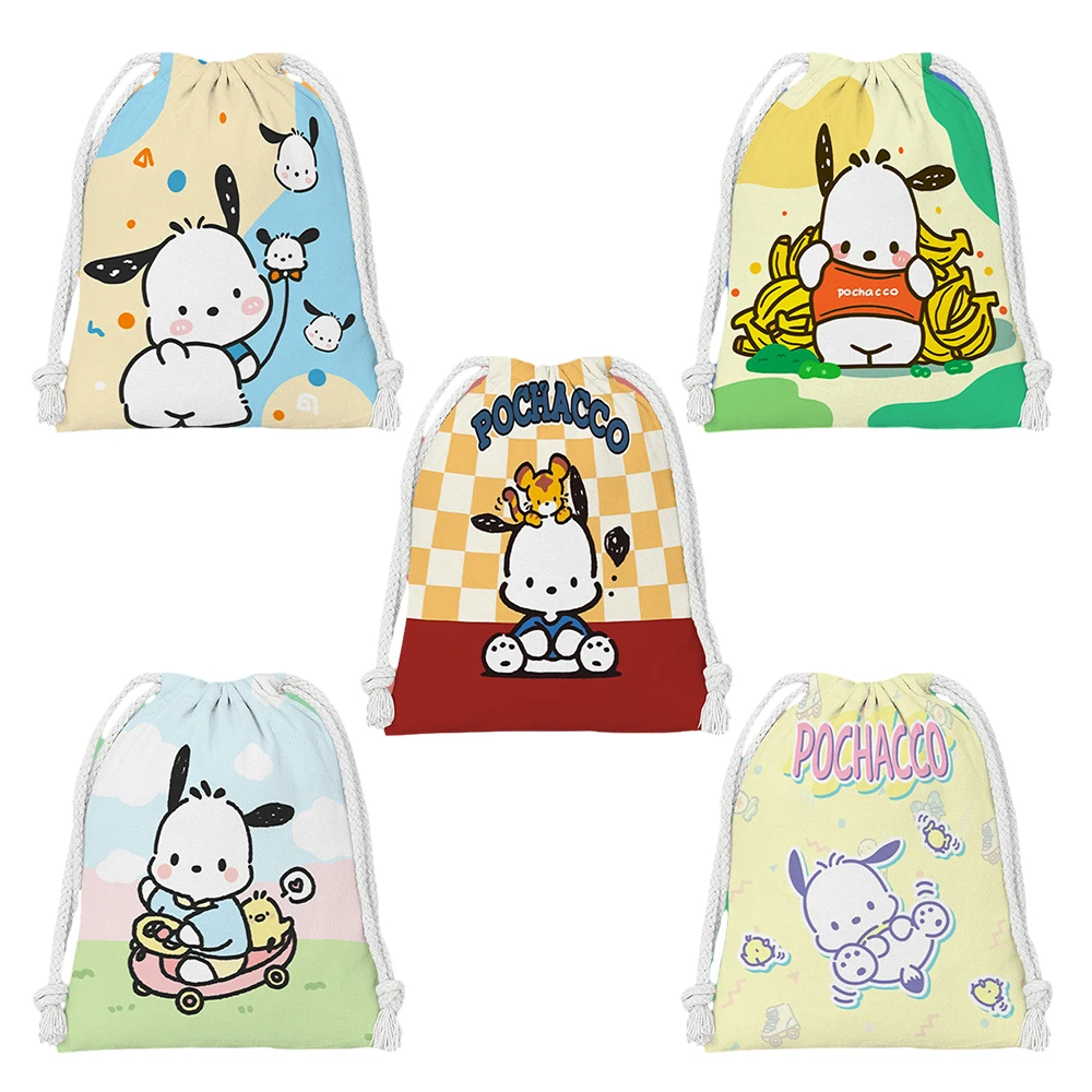 Pochacco-bolsa de tela de dibujos animados con cordón, bolsa de almacenamiento de Anime Kawaii, bolsa de maquillaje, bolsa de lavado portátil, decoración de habitación, regalos