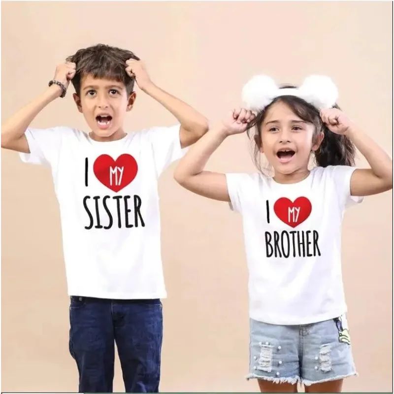 

I Love My Sister/ Brother Best Tshirt Boys Girls Tops Summer Short Sleeve Toddler Shirt Casual Children Family Look Tee